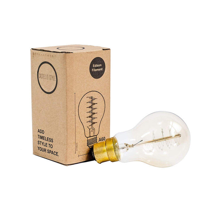Gold GLS Incandescent Spiral Filament Bulb 60W B22 Dimmable