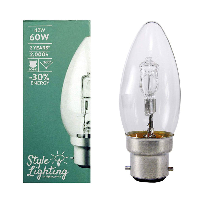 Candle 42w (=60w) Energy Saving Halogen B22 - 10 pack