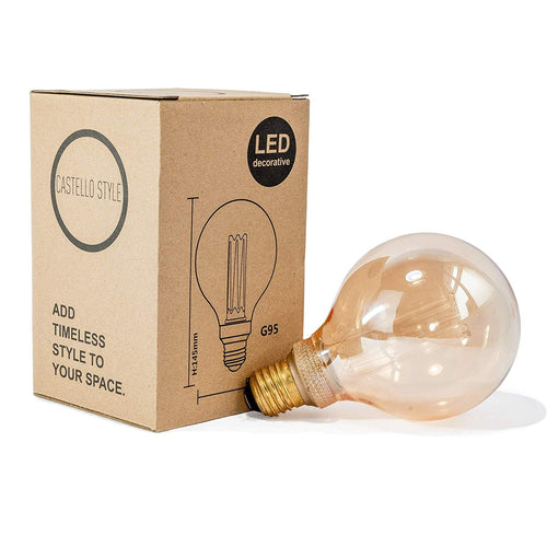 Gold 3.5W LED 95mm Globe Filament E27 ES Screw Cap Dimmable