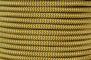 Yellow & White Braided Fabric Cable 1 metre – 3 Core 0.75mm