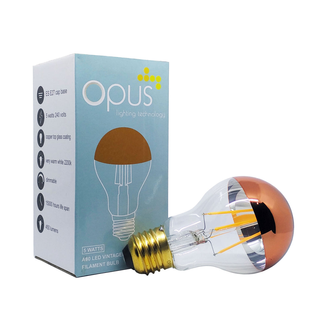 Crown Copper Filament GLS LED 5W E27 ES Large Screw Dimmable